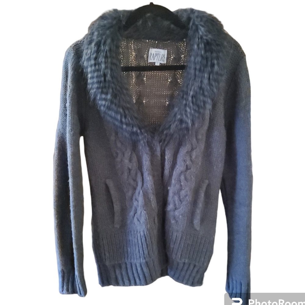 Rapture Charcoal Sweater with Faux Fur Collar